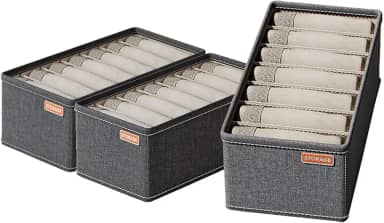 Organizador de Gaveta para Roupas 16x32x11cm - Caixa de Organização 7 Divisórias em Tecido Catiônico Cinza - Prático e Resistente