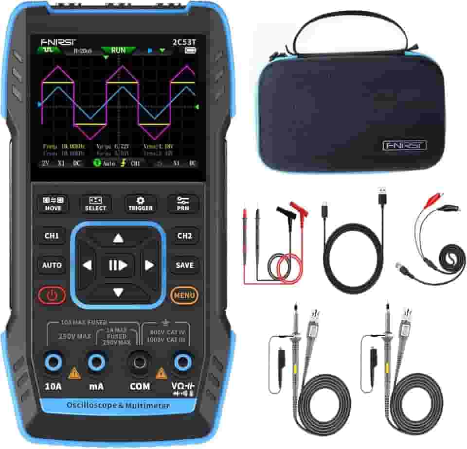 WESTOBiG 【2c53t mais recente atualizado com 2 sondas p6100】 Osciloscópio/multímetro/gerador de sinal dds 3 em 1 Largura de banda de 50 mhz Taxa de amostragem de 250 ms 20.000 contagens r