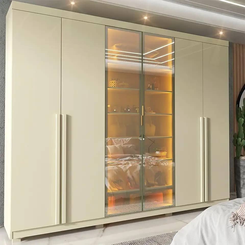 Guarda-roupa Casal 6 Portas com Pés com Led Imperatriz Reflecta 100% Mdf Off White