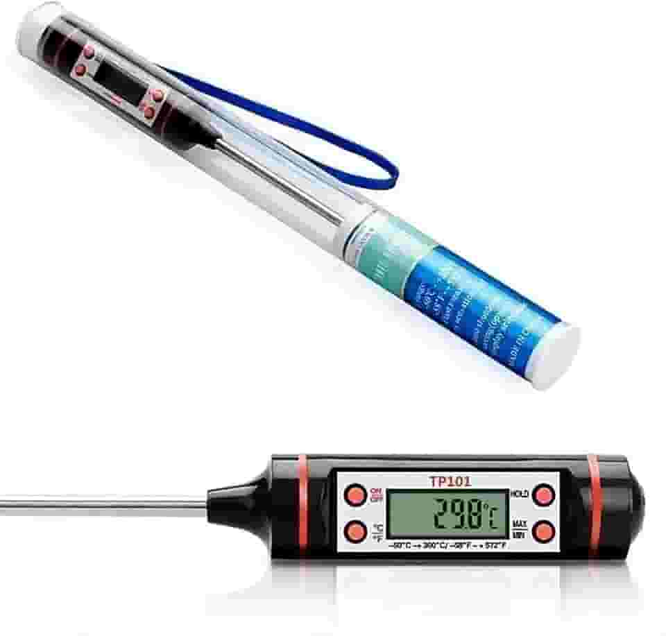 Termômetro Culinário Digital Inox à Prova D’Água Leitura Rápida -50ºC a 300ºC Função Hold Display LCD Ideal para Carnes, Frituras, Doces e Bebidas Linha Premium