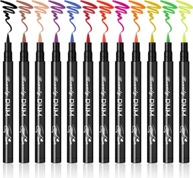 Conjunto colorido de delineador líquido fosco de 12 cores, caneta delineadora de olhos colorida em neon, delineador de olhos, caneta delineadora líquida suave à prova d'água de longa duração - #A