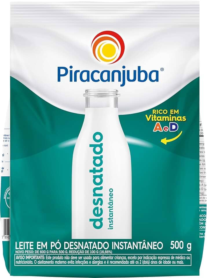 Leite em Pó Desnatado Instantâneo Piracanjuba Pouch 500g