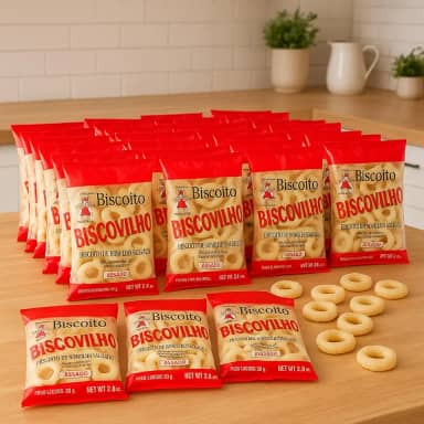 Biscovilho Biscoito de Polvilho Salgado, 80g, Pacote com 10 Unidades, Assado