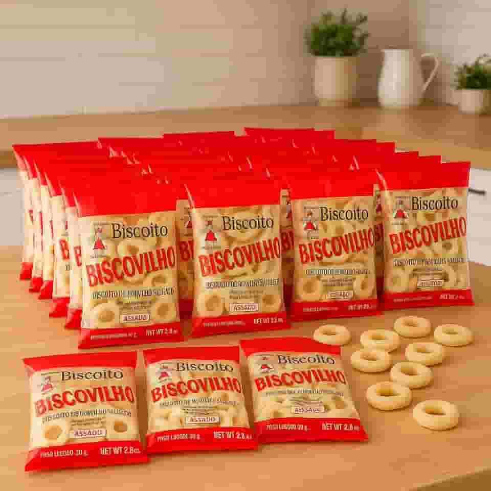 Biscovilho Biscoito de Polvilho Salgado, 80g, Pacote com 10 Unidades, Assado