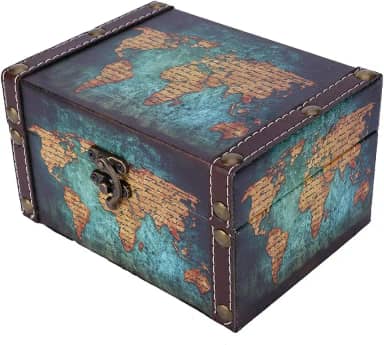 Caixa de Armazenamento de Madeira, Baú do Tesouro, Mapa-Múndi Estilo Europeu Vintage, Tesouro, Organizador Retrô Feito à Mão com Tampa para Decoração de Casa, Exibição Vitoriana Grande