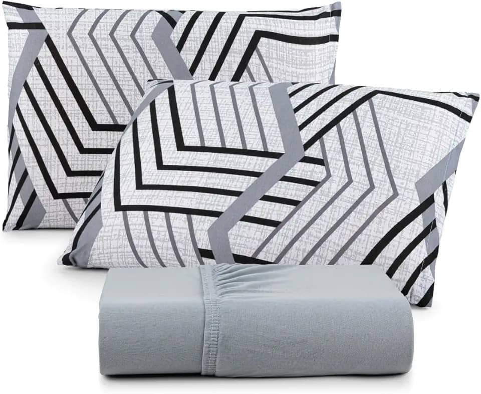 Jogo de Lençol Com Elástico Malha 100% Algodão 03 Pçs Estampado Solteiro Casal Queen King Size (Cinza, Solteiro)
