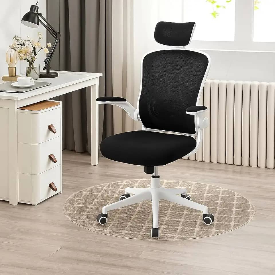 Cadeira de Escritório Presidente Ergonômica com Encosto Reclinável, Apoio Lombar e de Cabeça Ajustável, Tela Mesh Respirável, Giratória com Rodinhas, Cabide - Ideal para Home Office e Escritório