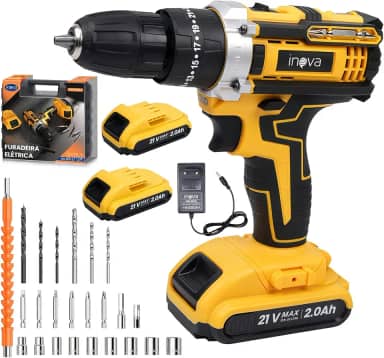 Kit Parafusadeira, Furadeira e Chave de Impacto Sem Fio 21V com 2 Baterias, furadeiras elétricas Potente, Durável e Versátil para Profissionais, Vendido pela Inava