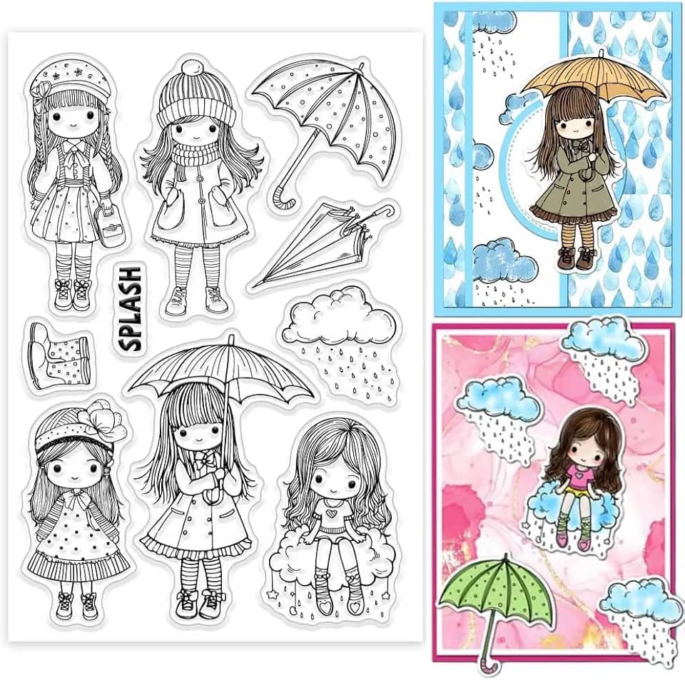 Rain Lady Carimbos transparentes de silicone, selos transparentes, para fazer álbuns de fotos, álbuns de fotos, diários