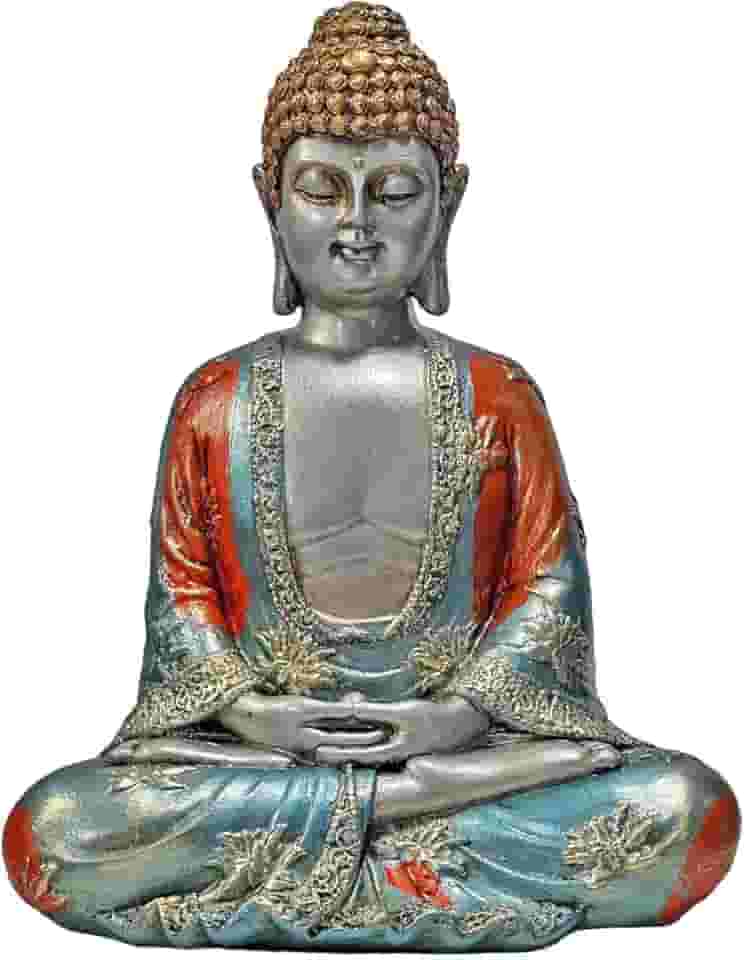 Buda Hindu Tailandês Tibetano Estátua Marrom Grande de 22 cm (Prata C/Verde)