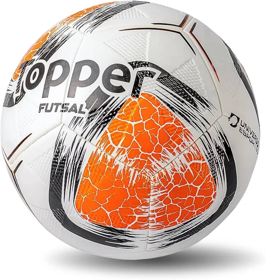 Bola de Futsal Topper Salão Quadra Futebol Indoor Tamanho Padrão Oficial Adulto Juvenil Jovem Masculino Feminino Profissional Colada Resistente Branca e Laranja Edição Especial - Exclusiva