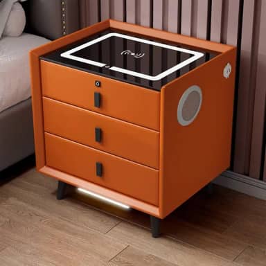 XNSHUNHOYN Mesa de cabeceira com estação de carregamento, mesa de cabeceira inteligente com trava de impressão digital, mesa lateral de quarto com alto-falantes e luzes LED com sensor inteligente,