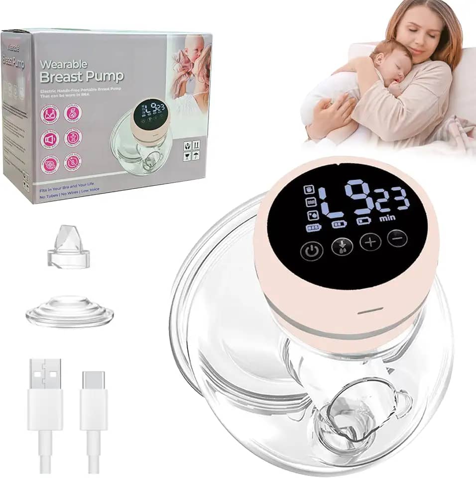 2 In 1 Vestível de Tirar Leite,Bomba de Tirar Leite Elétrica, 3 Modos, 12 Velocidades, RecarregáVel, PortáTil, Silenciosa, Confortável, Sem BPA (Em pó)