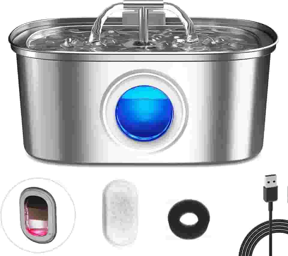 Aço Inoxidável Fonte para Gatos com Filtro,3.2L Dispensador de água para Cães,Bebedouro Gato Automático Super Silencioso para Animais de Estimação