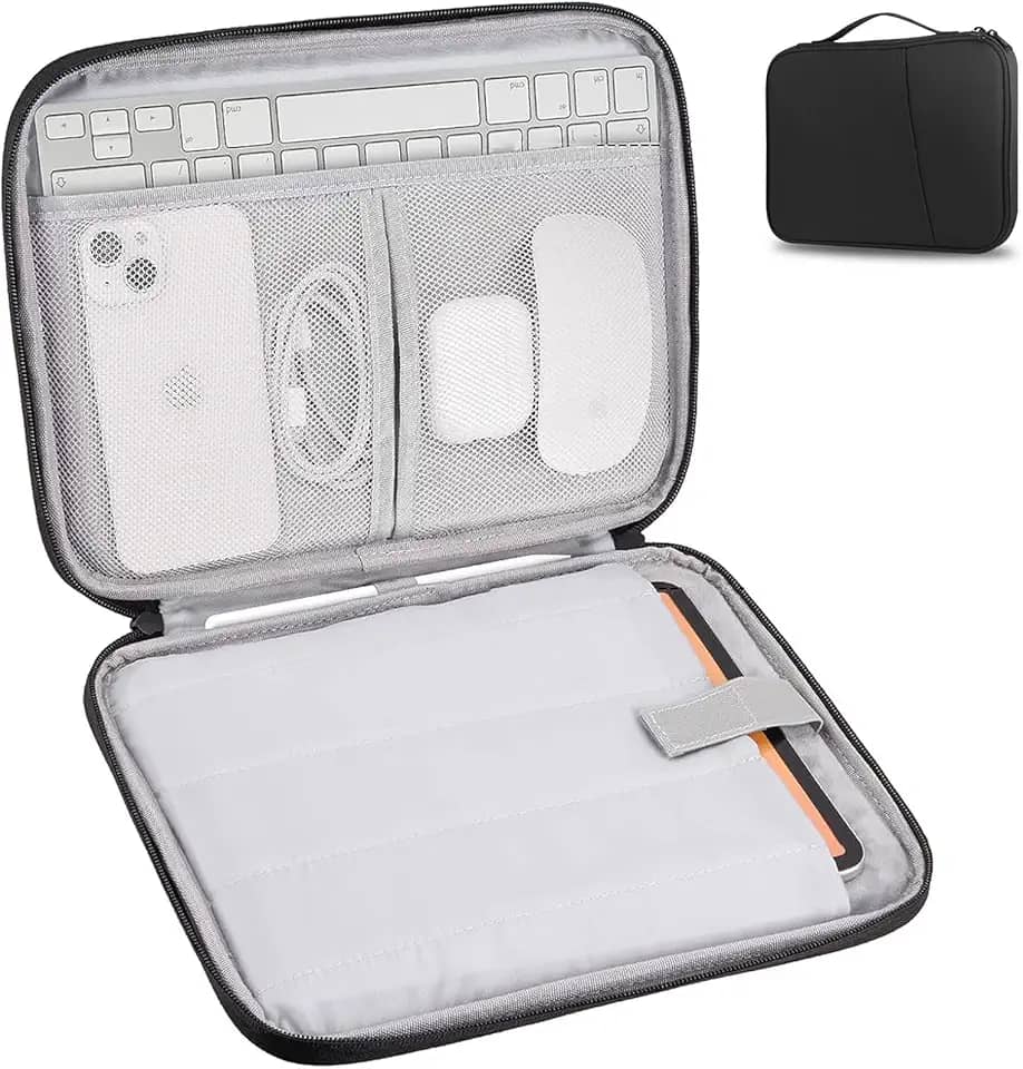 Bolsa de transporte para tablet de 9 a 11 polegadas para iPad Pro 11 (2022-2018), iPad 10,9 (10ª geração), iPad Air (5/4ª geração), Galaxy Tab A8/A7/S8/S7, bolsa protetora com bolso (preto)