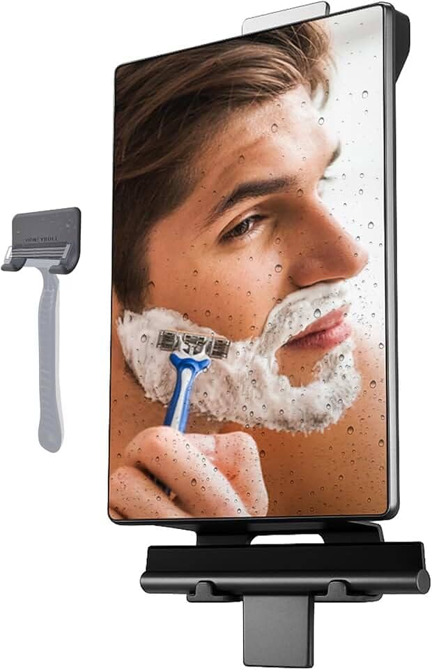HONEYBULL Espelho de chuveiro com tanque de água para antiembaçamento | Barbear - com sucção para chuveiro e giratório, espelho pequeno, acessórios de chuveiro, espelho de banheiro, acessórios de
