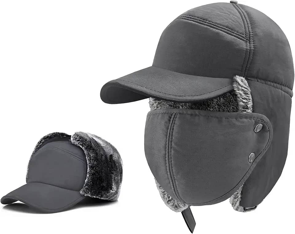 Chapéu de caçador de inverno - chapéus térmicos removíveis máscara e abas de orelha, boné de inverno russo forrado com lã masculino neve esqui caça ciclismo