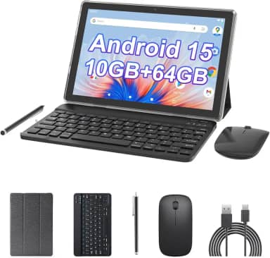 Tablet Android 15 de 10 polegadas, tablets 2 em 1 com capa de teclado, mouse Stylus, 10 GB de RAM, 64 GB de ROM, expansão de 1 TB, processador quad-core, tablet PC, 5G WiFi6, BT5.0, 6000mAh, tela IPS