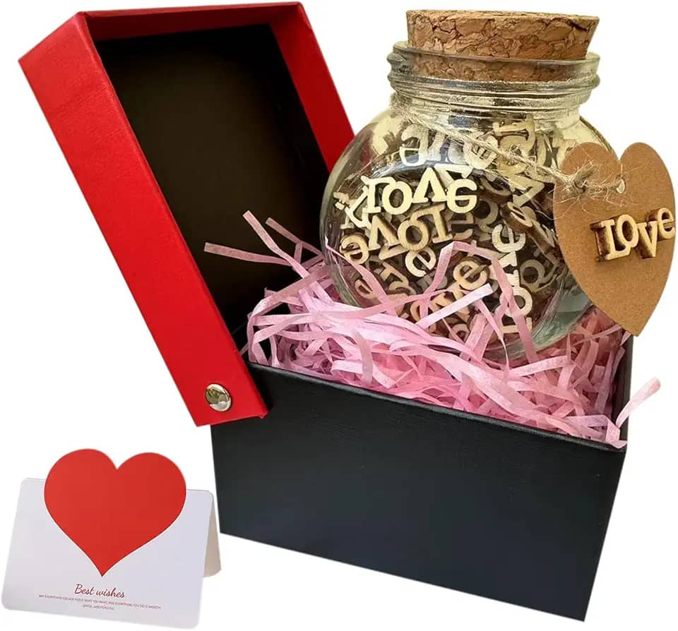 Pote de presente Jar of Love, 100 peças, amor para dar, pote de amor, letras recortadas de madeira, presentes engraçados de dia dos namorados, presente de dia dos namorados, presente de Natal para