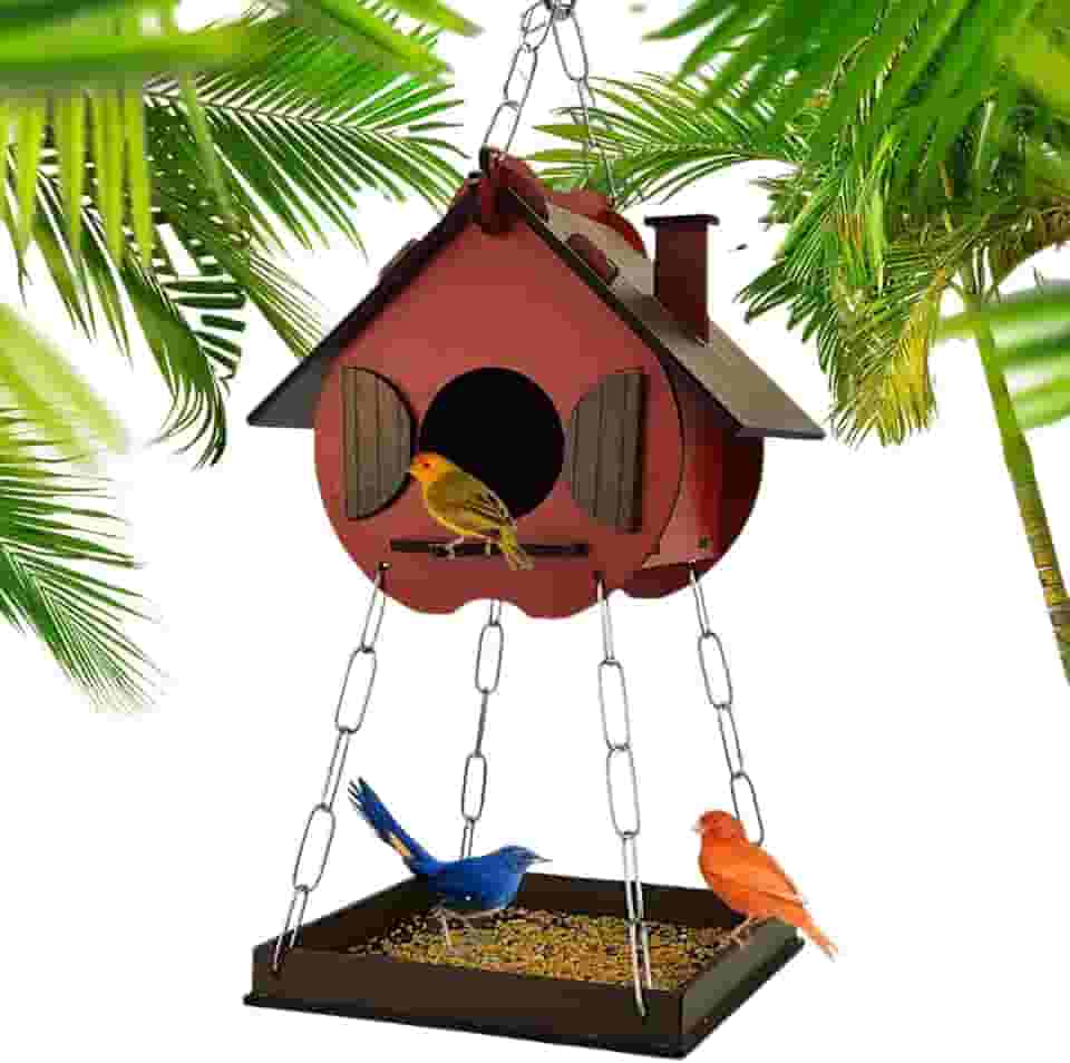 Comedouro Tratador Pássaros Livres Casinha De Passarinho Mdf (Vermelho)