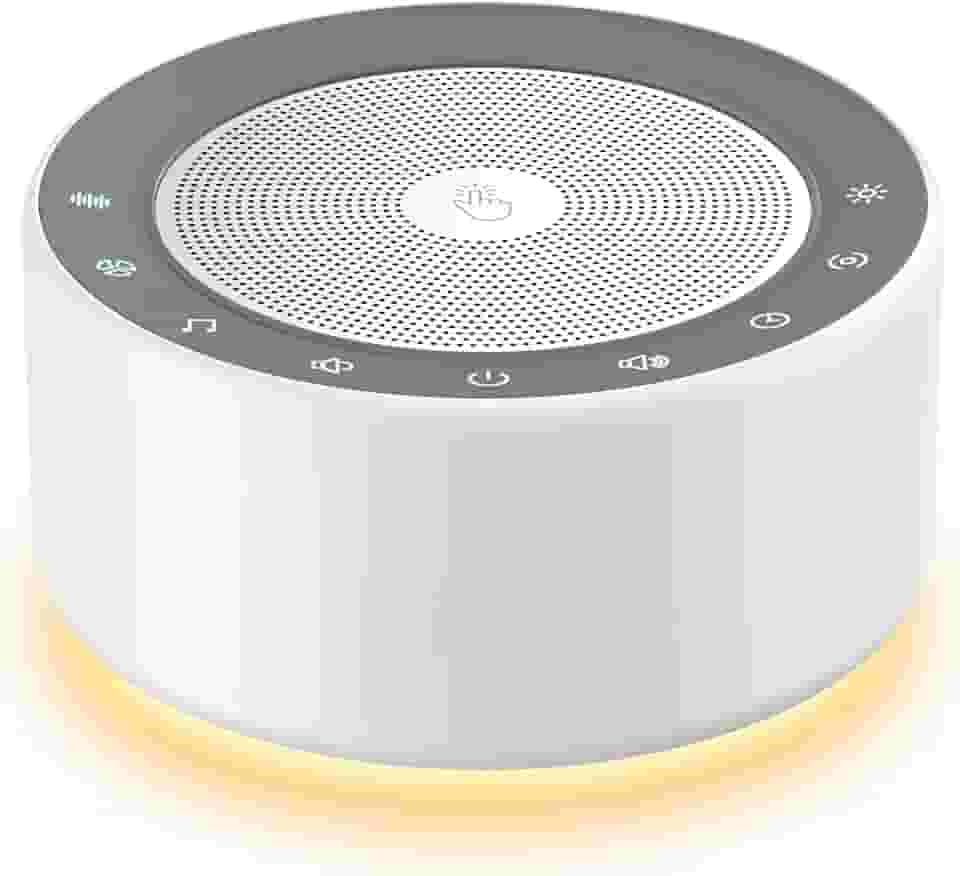 White Noise Machine with 30 High Fidelity Soundtracks, 7 Colors Night Lights, Full Touch Metal Grille and Buttons, Timer and Memory Features, Plug in, Sound Machine for Baby, Adults