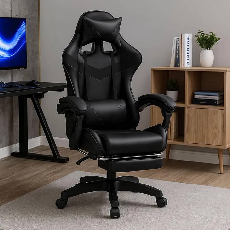 Cadeira De Escritório Gamer Nitro Ergonômica Estofado Couro Sintético Reclinável Altura Ajustável Apoio Para Pés Cor Preto LuvinCo