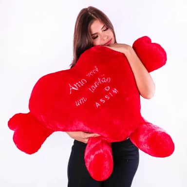 Coração Gigante de Pelúcia Decorativo com Mensagem de Amor, Vermelho, Presente