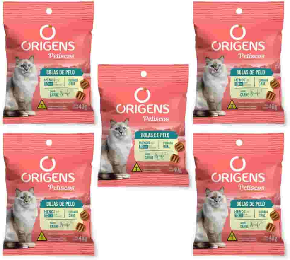 Origens Petiscos Gatos Bola de Pelo Sabor Carne 40g 5 Unidades