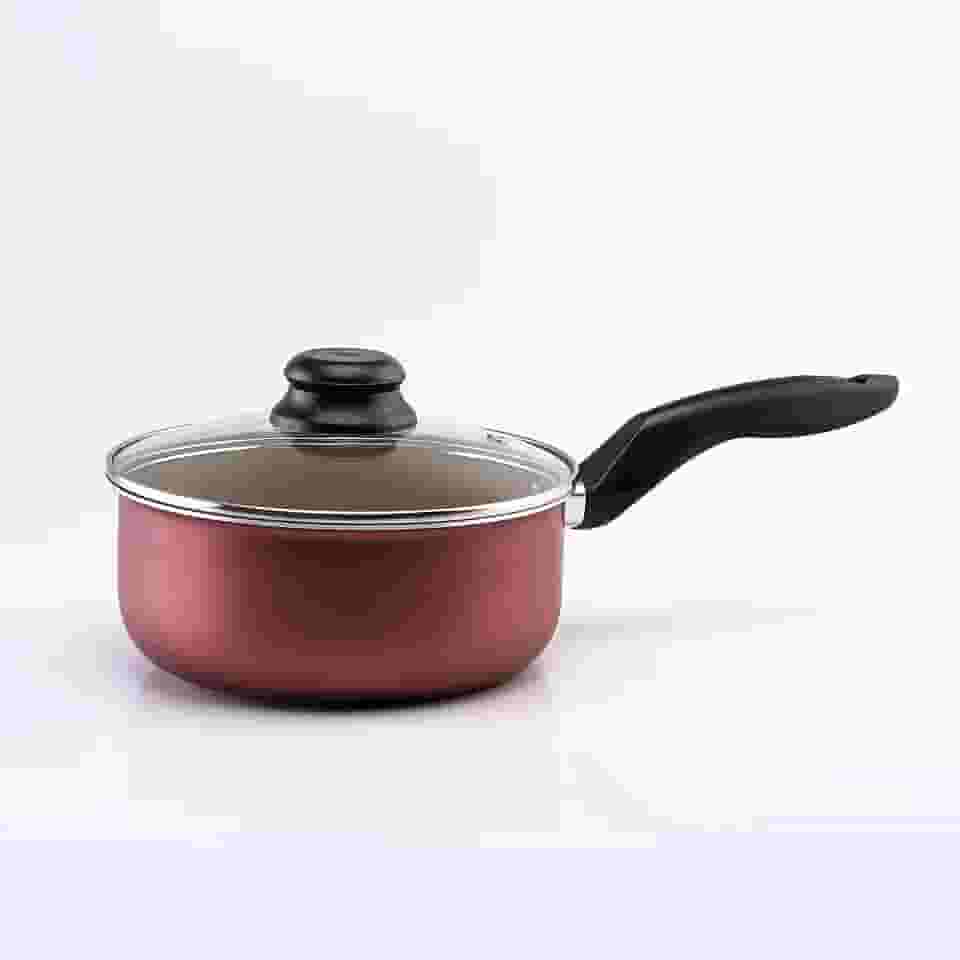 Panela 16cm Antiaderente Cereja com Dourado Com Tampa de Vidro Pequena Não Gruda