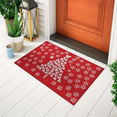 Tapete Capacho De Porta Divertido e Criativo Tema Natal - Árvore de Natal Vermelho Ca232