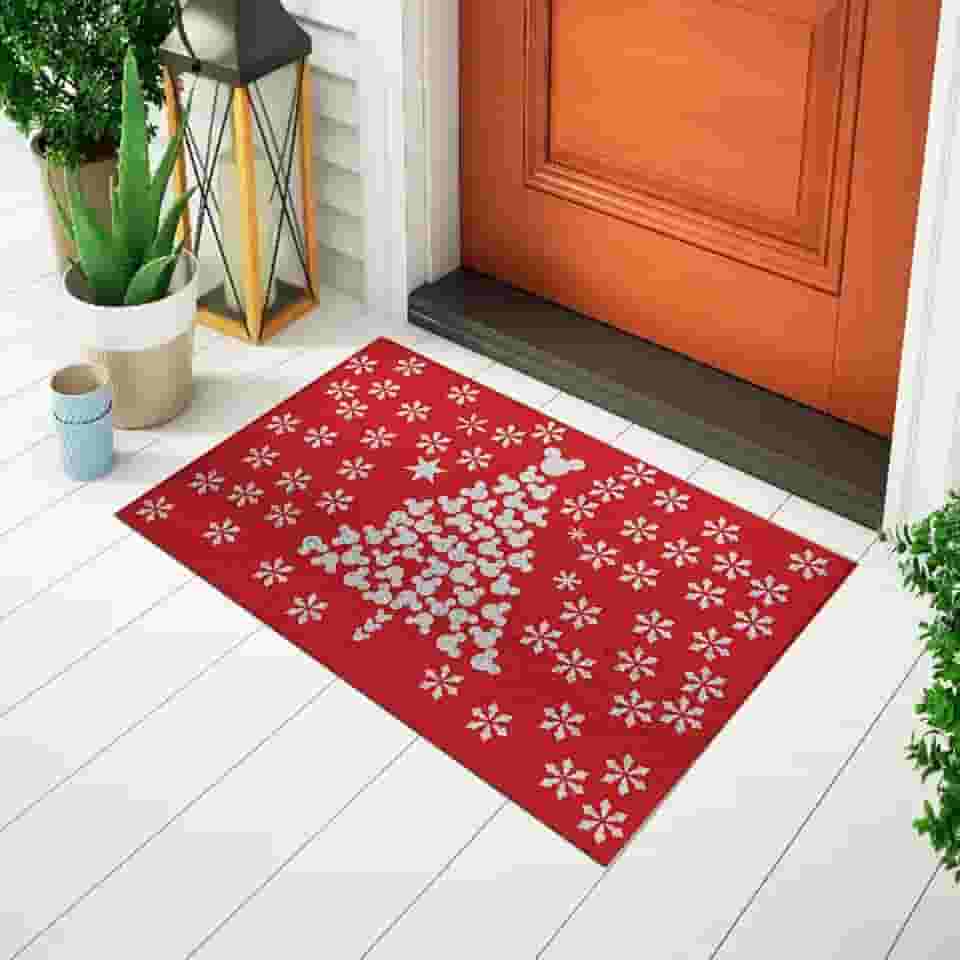 Tapete Capacho De Porta Divertido e Criativo Tema Natal - Árvore de Natal Vermelho Ca232