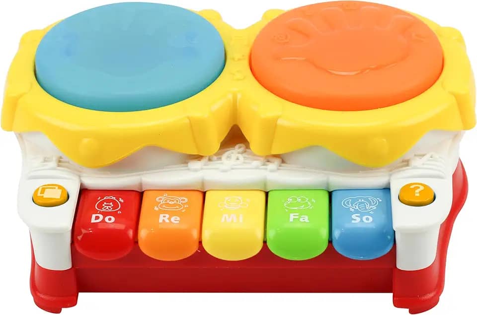 Brinquedo Piano Tambor Musical 2 em 1 Divertido com Sons, Luzes e Músicas para Bebês e Crianças
