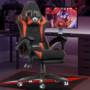 Cadeira Gamer Ergonomica Vermelha com Design Ergonômico, Giro de 360 Graus, Material Premium, Adequada para Trabalho, Estudo e Jogos