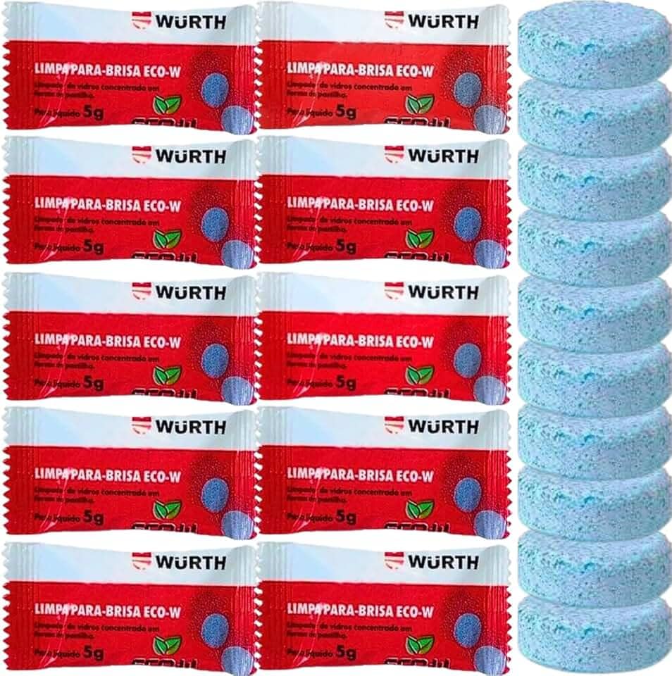 Kit Wurth Limpa Para-brisa 10 Pastilhas Eco-w Efervescente Para Jogar No Reservatório Do Carro