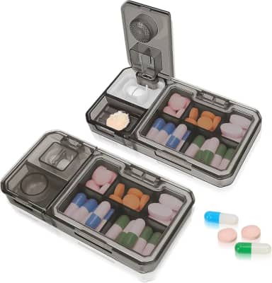 Organizador de pílulas, caixa de comprimidos 3 em 1 com cortador e moedor de remédios, pequena caixa organizadora de medicamentos, organizador de comprimidos diário portátil para viagem-Lene