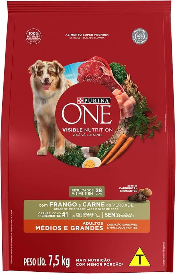 Purina ONE Ração para cães Adultos Medios e Grandes - Frango & Carne 7,5kg