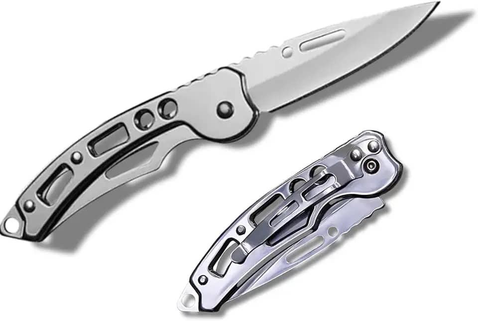 Canivete Dobrável em Aço Inoxidável,de 15 cm Chaveiro e Clip de Bolso: Portátil, Leve e Preciso para Uso Diário, usado em Camping, Pesca