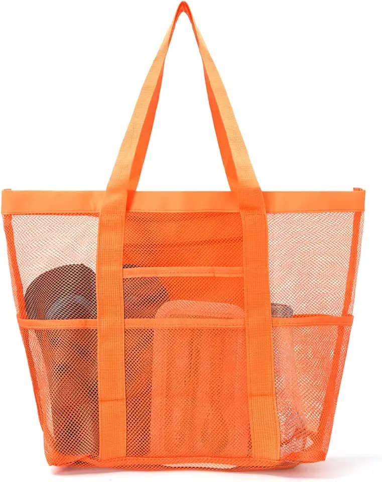 Bolsa de praia de malha, grande bolsa de praia com bolsos com zíper - Piscina familiar, brinquedos e itens essenciais para férias