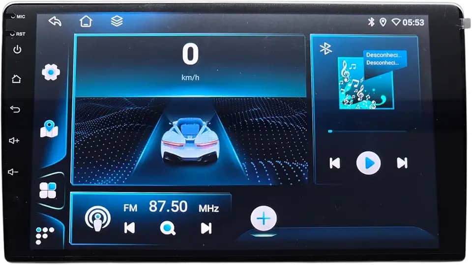 CENTRAL MULTIMÍDIA ANDROID 13, OCTA-CORE, 6/128GB, TELA QLED 9" FULL TOUCH, SLIM, USB, SD, AUX, BLUETOOTH, ESPELHA ANDROID E IOS, CARPLAY E ANDROID AUTO COM OU SEM FIO