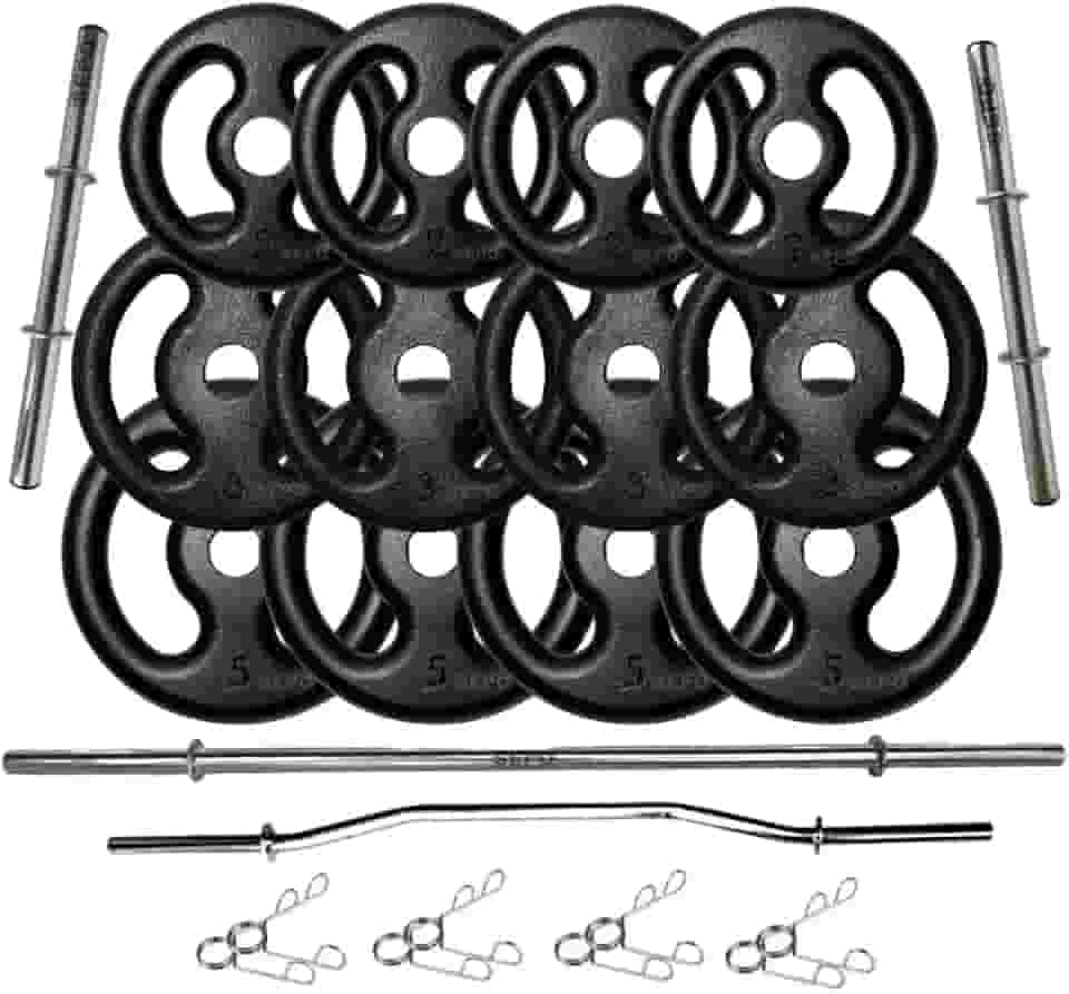 Kit Anilhas Ferro 40kg + 2 Barras 40cm + 1 Barra 150cm + 1 W