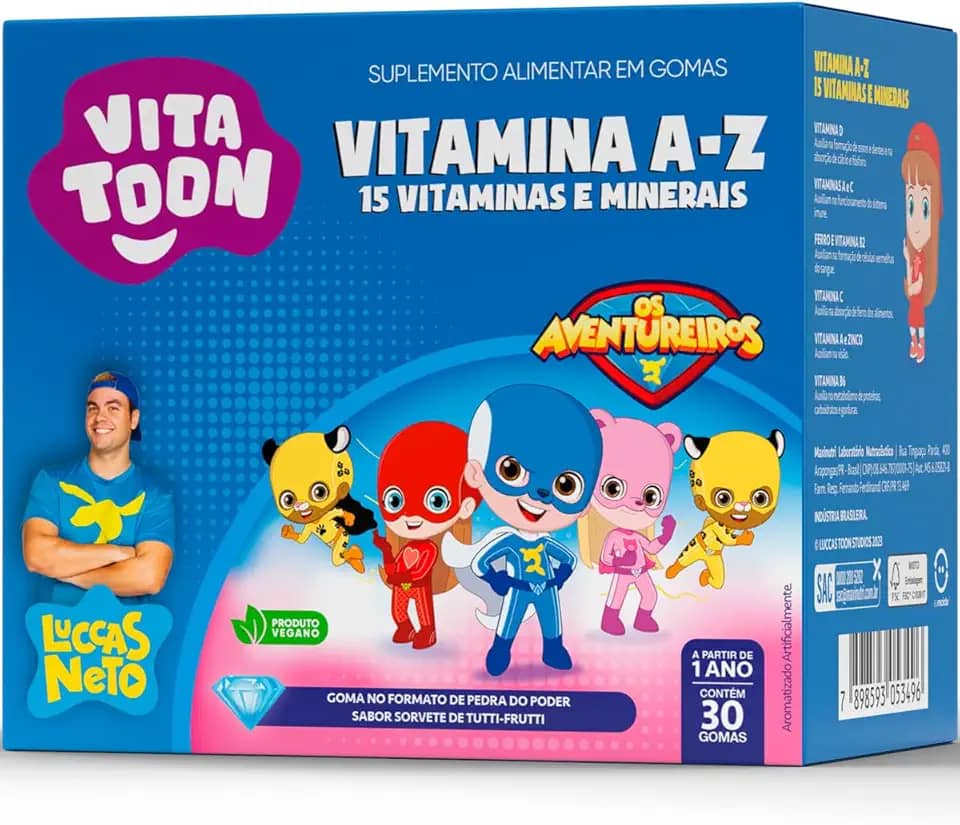 Vitatoon Luccas Neto Polivitamínico A a Z (30 gomas), Sorvete de Tutti-Frutti