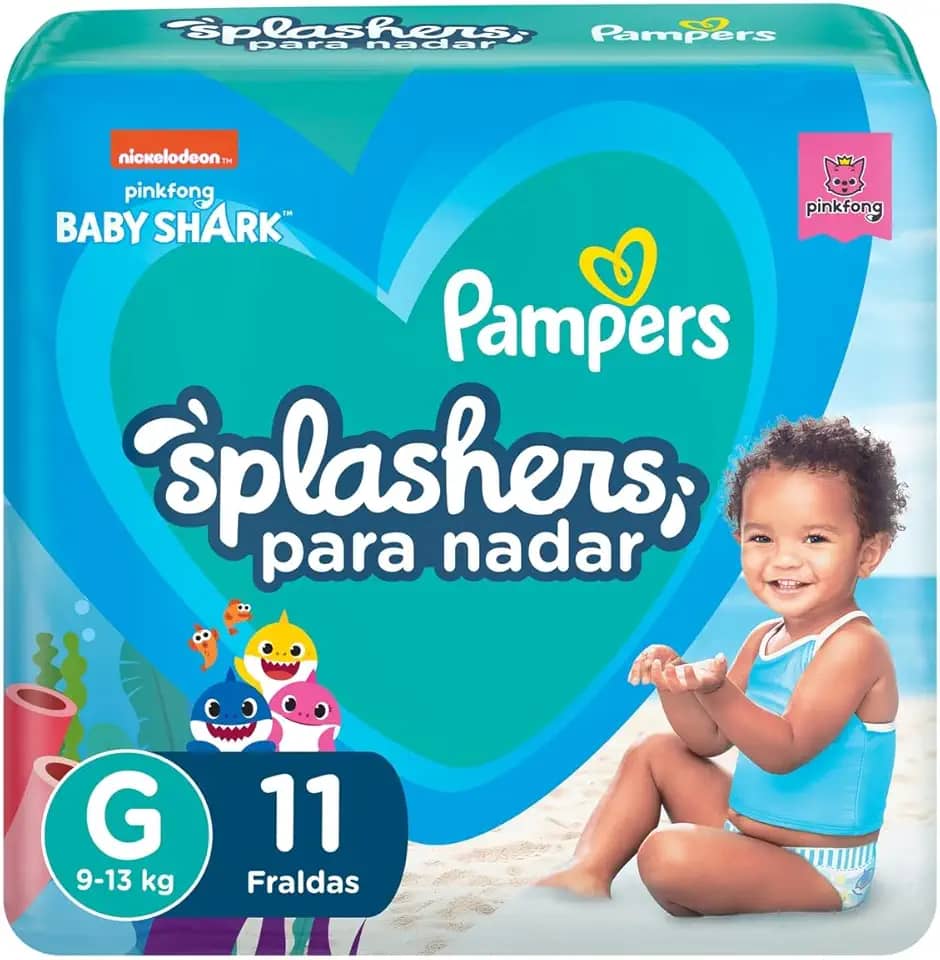 Fralda Pampers Splashers Para Nadar Baby Shark Tamanho G 11 Unidades