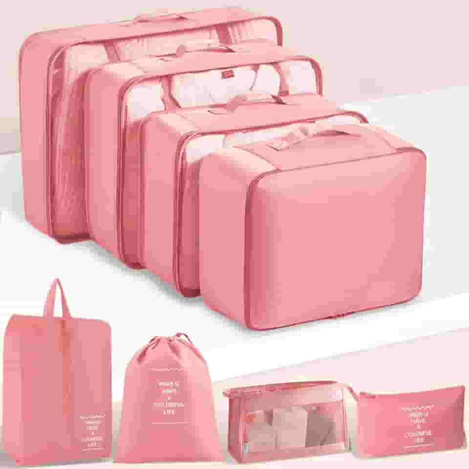 Conjunto de 8 organizadores de viagem essenciais de viagem para organizadores de bagagem de mão, organizadores de bolsas para malas e acessórios de viagem, rosa, 15.7 x 11.8 x 3.93 inches