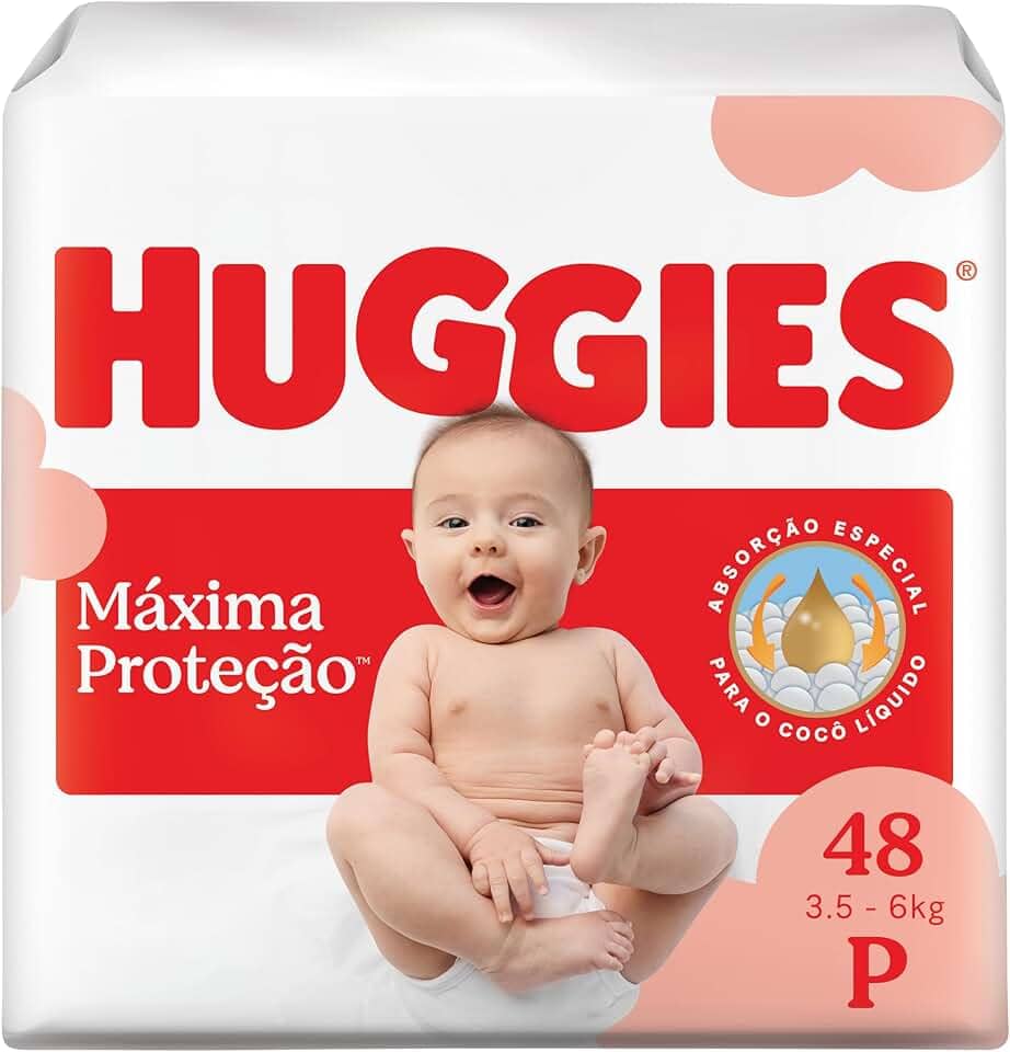 Fralda Descartável Huggies Máxima Proteção Tamanho P 48 unidades – Nova fralda Supreme Care com absorção especial para cocô líquido e indicador de troca. (embalagem pode variar)