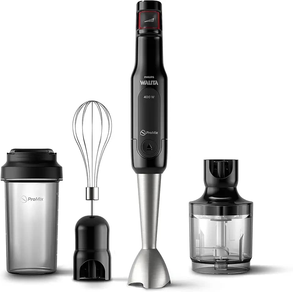 Philips Walita Preto e Inox Mixer Pro - Mix 4 em 1 - SpeedTouch com guia de velocidade - Copo para viagem - Fácil de limpar - 400W - 220V (RI2622/70)