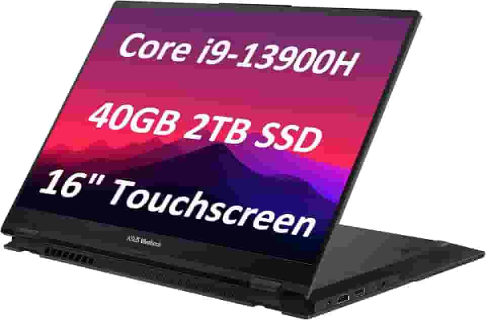 Laptop ASUS Vivobook S 16 Flip 2 em 1 (tela sensível ao toque FHD de 16 polegadas, Intel 14-Core i9-13900H, 40 GB de RAM, SSD de 2 TB) para criador, fotógrafo, designer, teclado retroiluminado, webcam