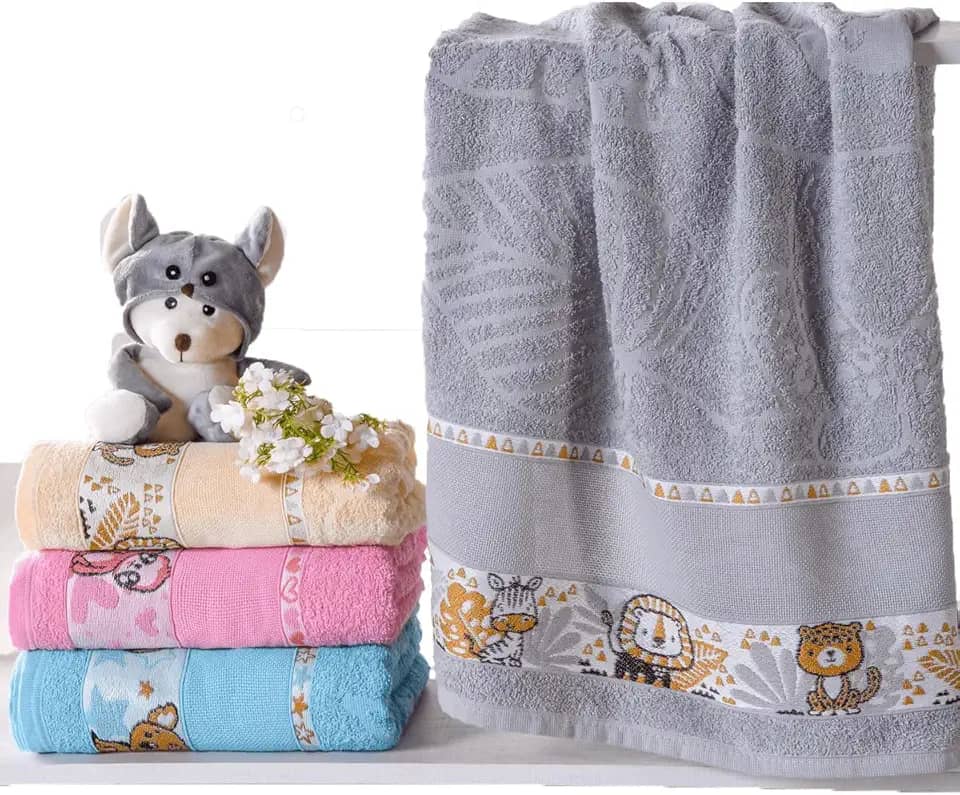 Toalha De Banho Bebe Infantil Menina Menino 100% Algodão Masculino Grande Personagem Praia Carinho Ponto Cruz Para Bordar (Cinza, Banho)