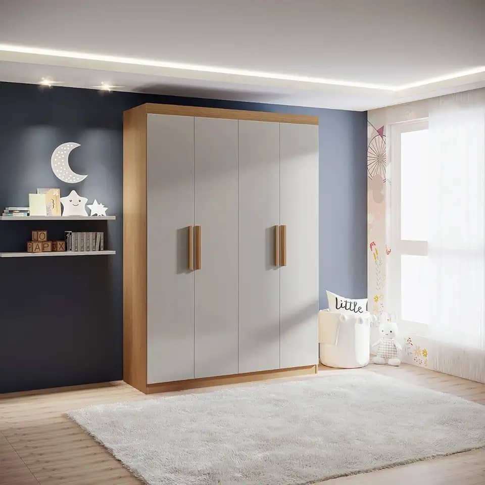 Guarda-roupa Infantil 04 Portas Frente em Mdf Angel Cinamomo/Off White