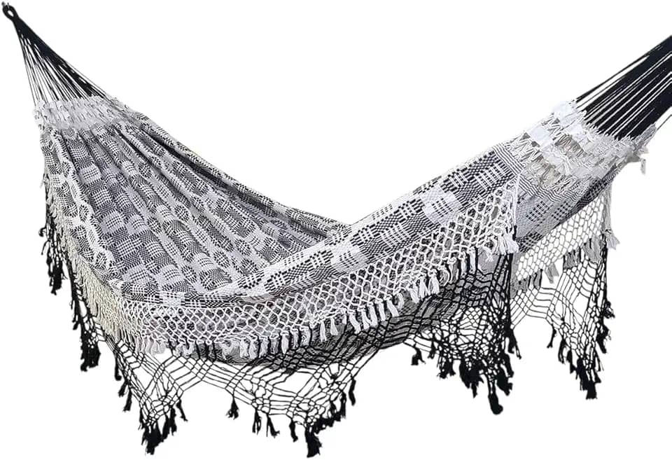 Rede de Dormir e Descanso Casal Extra Marquesa Algodão Jaguaruana. (Preto e Branco)