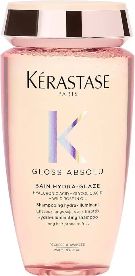 Kérastase, Shampoo Iluminador, Gloss Absolu, Hydra-Glaze, para todos os tipos de cabelos, com ácido hialurônico, ácido glicólico e óleo de rosa silvestre e ação antifrizz, 250ml